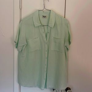 Mint green button down top